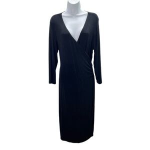 Chico’s Travelers Size 2 Large Women Black 3/4 Sleeve Acetate Faux Wrap Dress